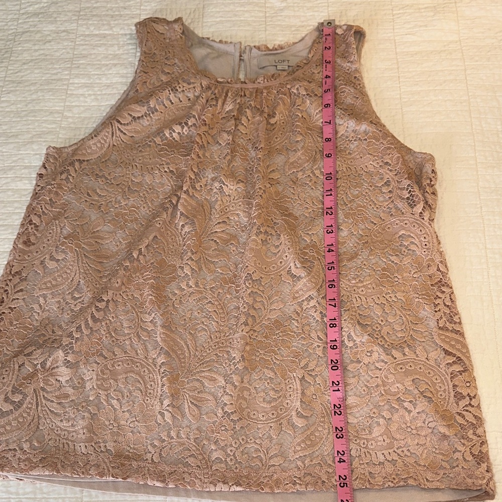 LOFT Large Lace Sleeveless Blouse Dusty Rose Like New - Picture 4 of 5